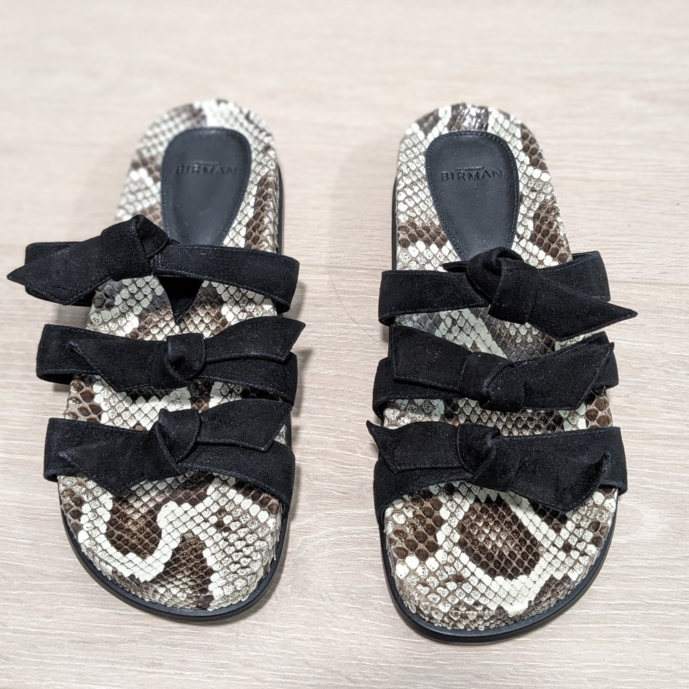 Alexandre Birman Lolita Sandal Snakeskin Black Suede Flat NEW $495 Size 36